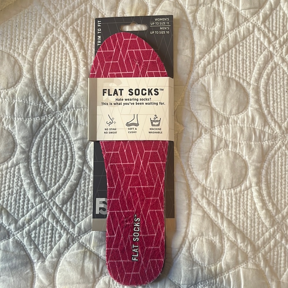 Flat socks, insert, pink, women’s up to size 11.